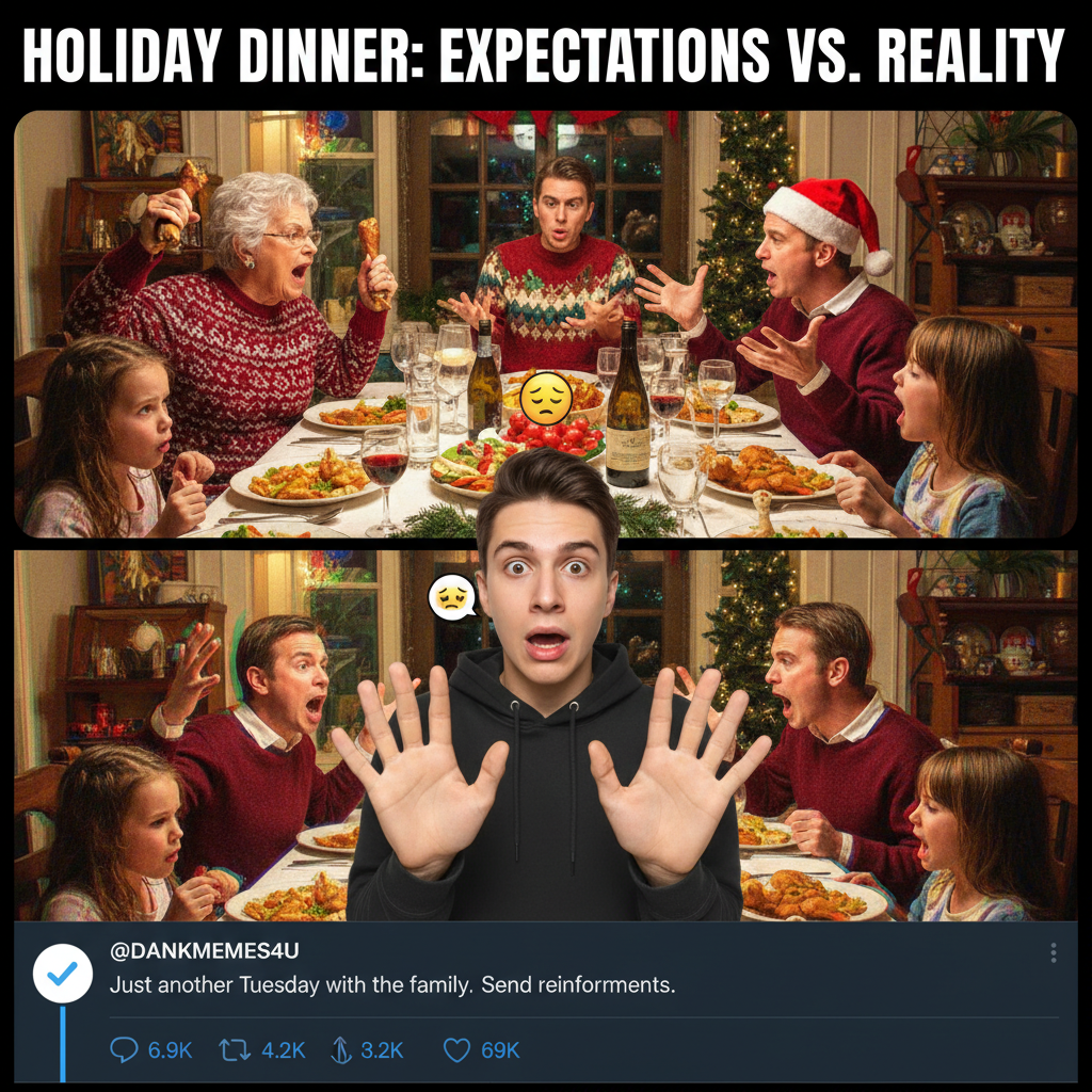 Holiday dinner update: My aunt just asked if I'm 'seeing anyone serious.' Send help. #FamilyChaos