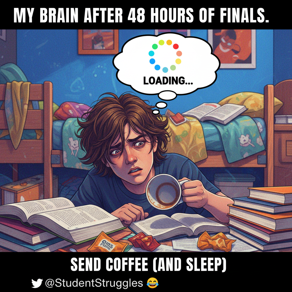 My brain during exam season is just elevator music on loop. Send help (and coffee).