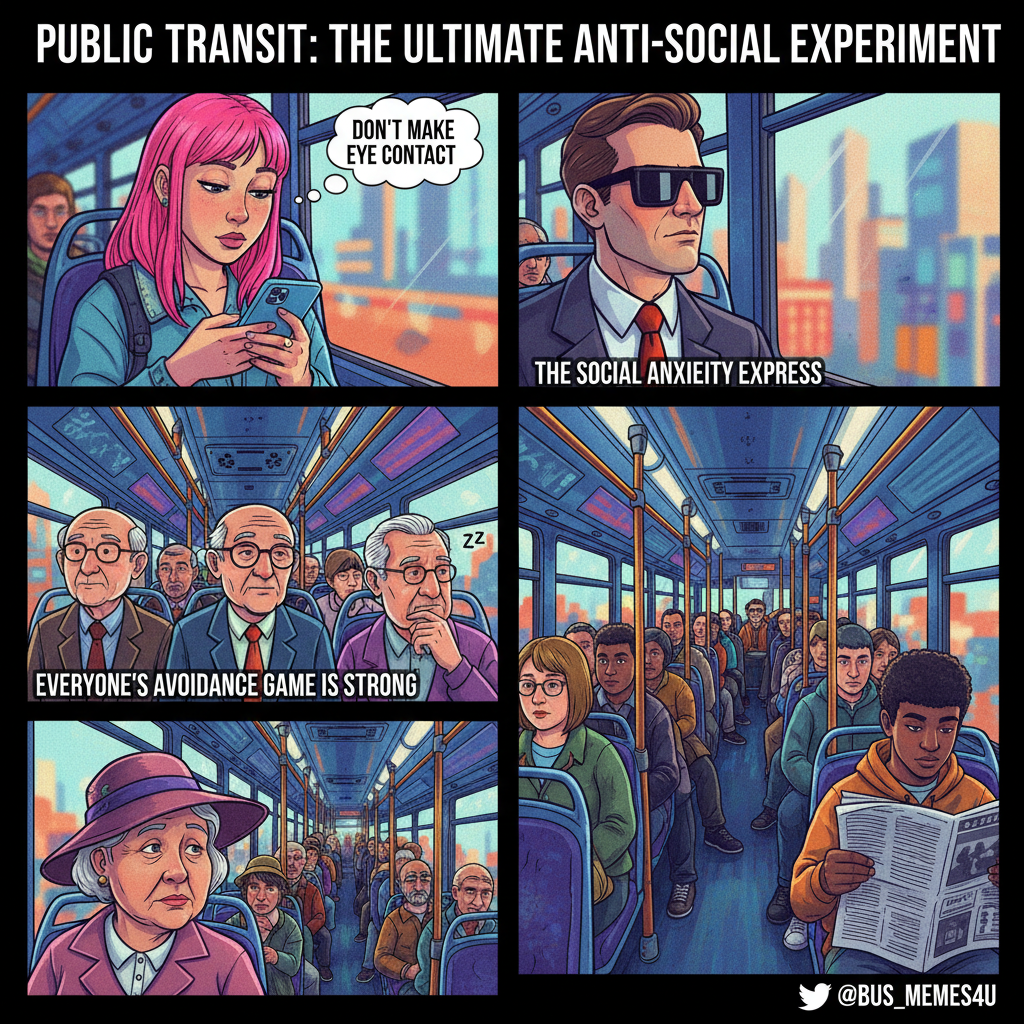 Public transport is just a social experiment on how long people can avoid eye contact.
