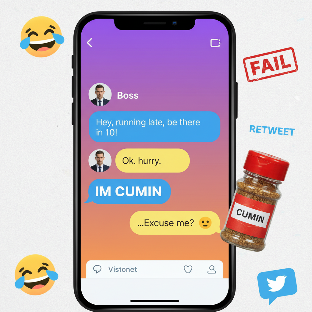 Autocorrect changing 'I'm coming' to 'I'm cumin'. My boss is going to think I'm a spice rack.