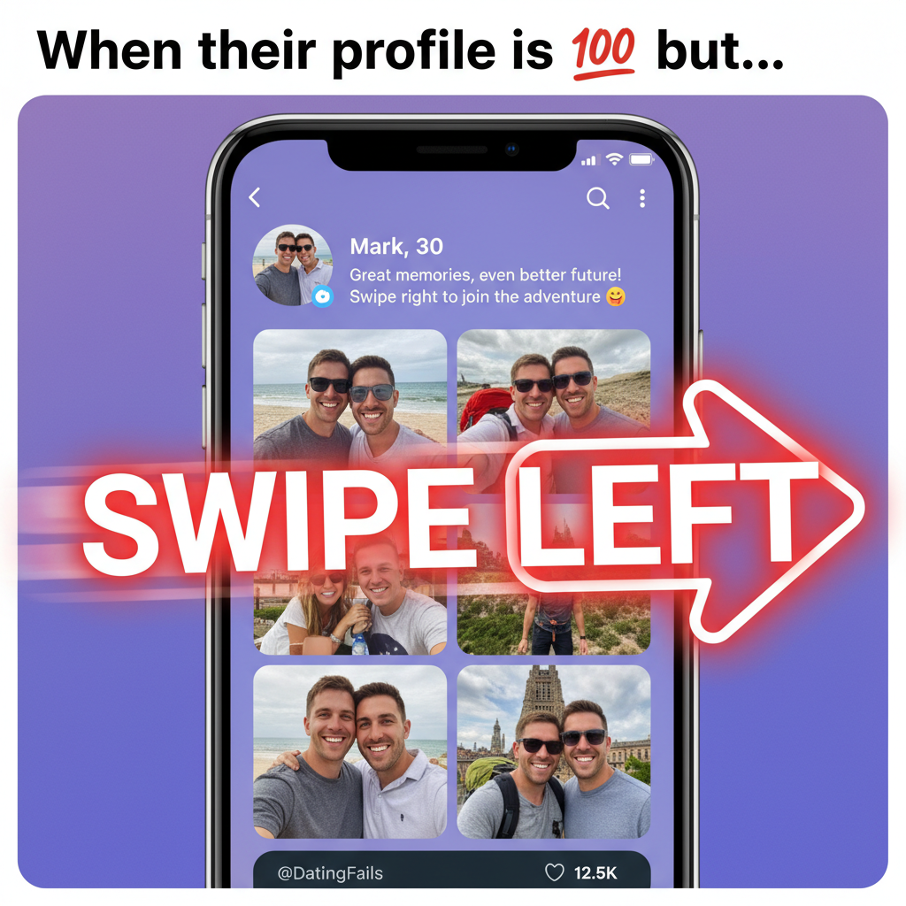 Matched with someone who only posts pics with their ex. Swipe left faster than light speed.