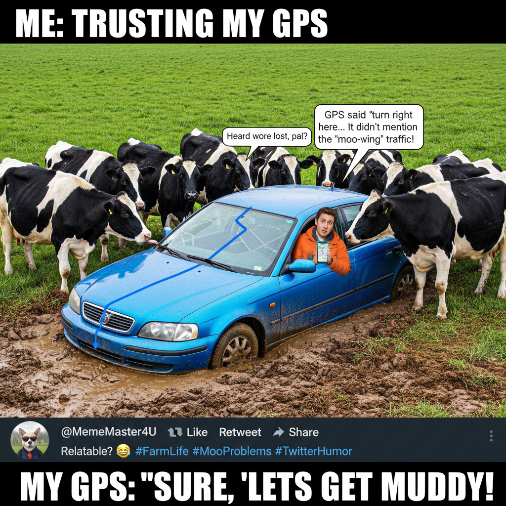 GPS said 'turn left.' I turned left. Now I'm in a cow pasture. Send help.