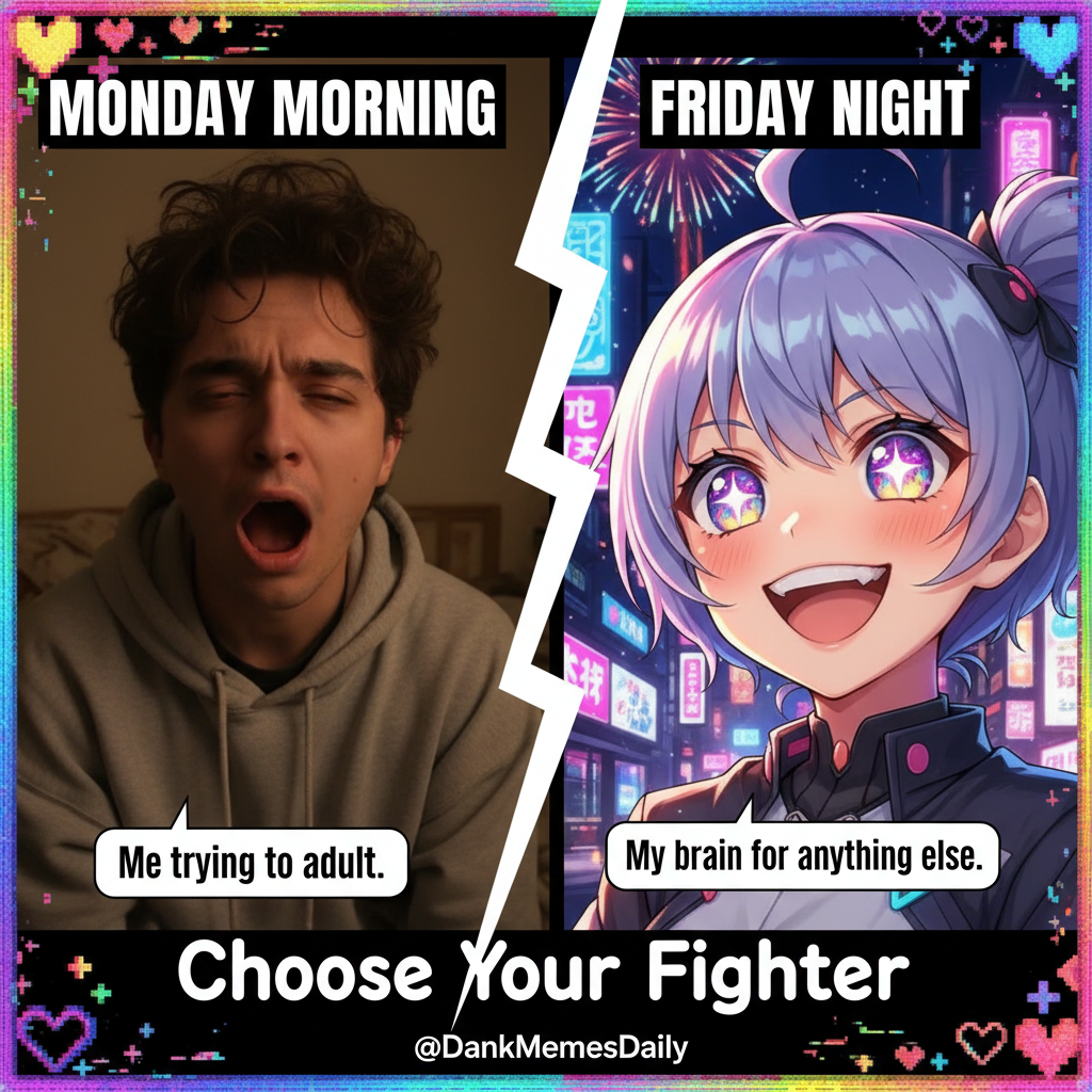 Me when my alarm goes off vs. me when the anime intro starts.