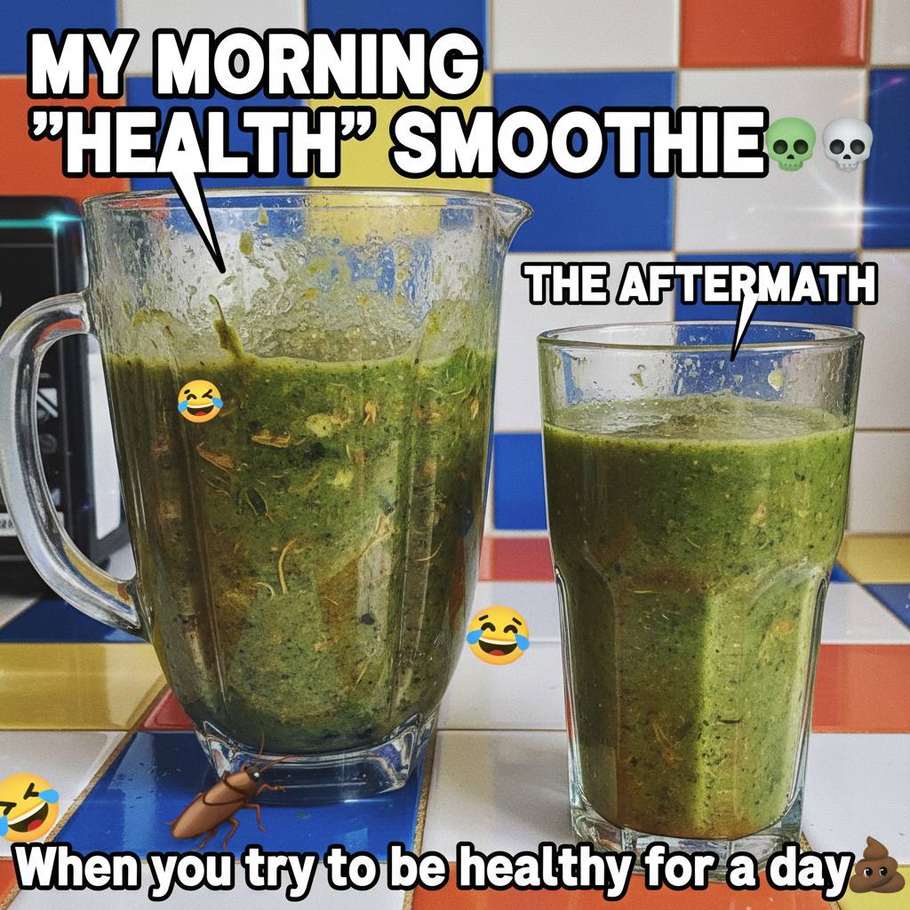 Tried to make a 'healthy' smoothie. Ended up with swamp water that tastes like regret.