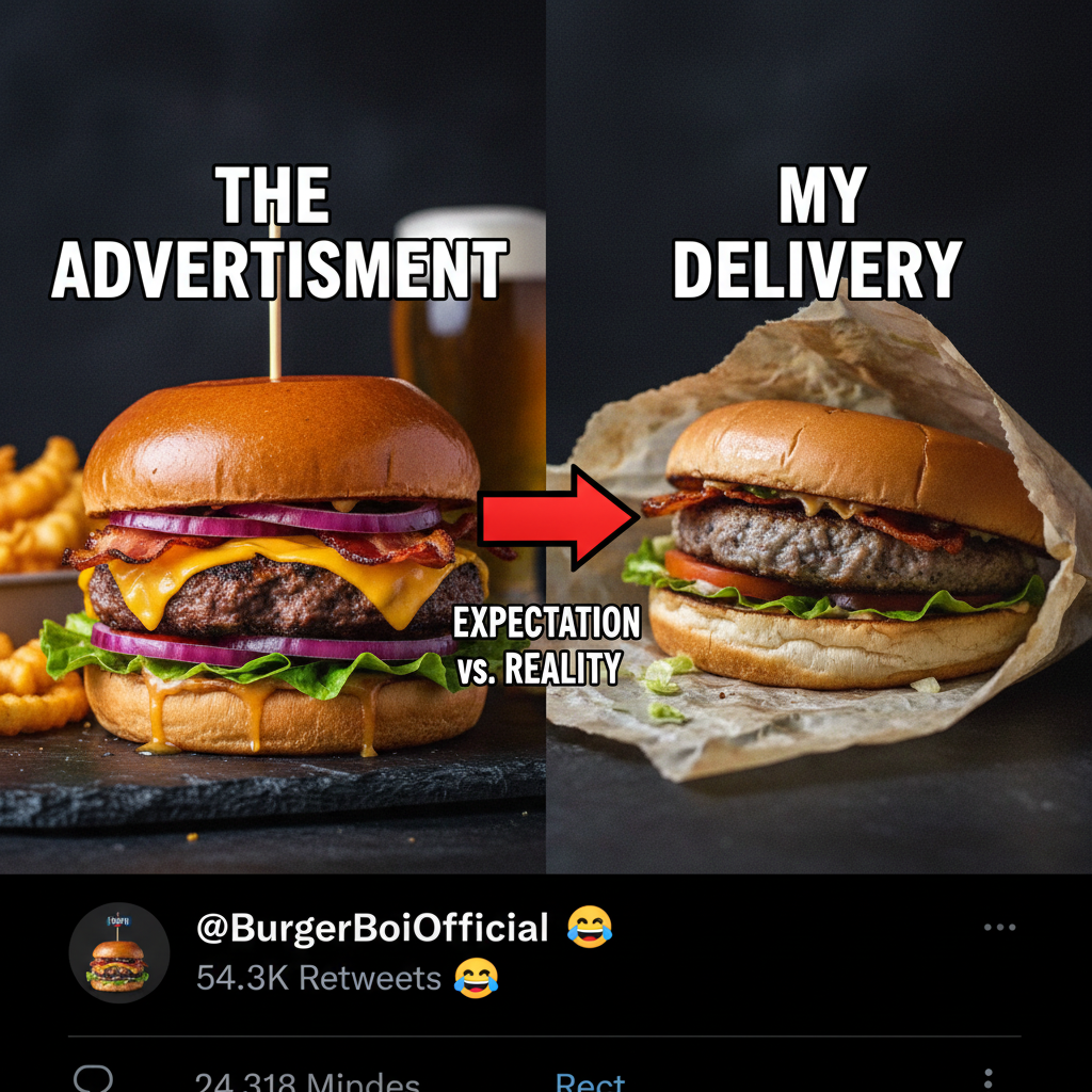 Ordered a gourmet burger, got a sad patty. My disappointment is immeasurable.