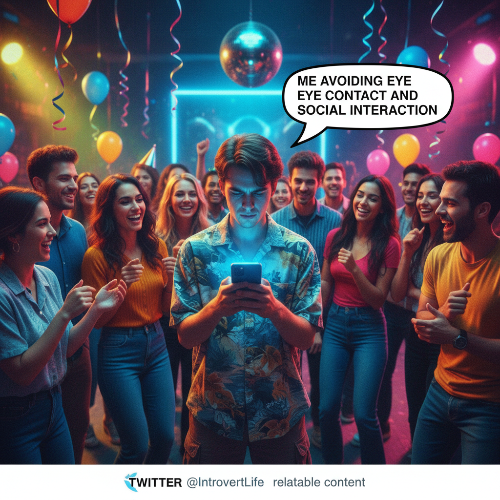 Introvert at a party: pretending to check my phone to avoid eye contact.