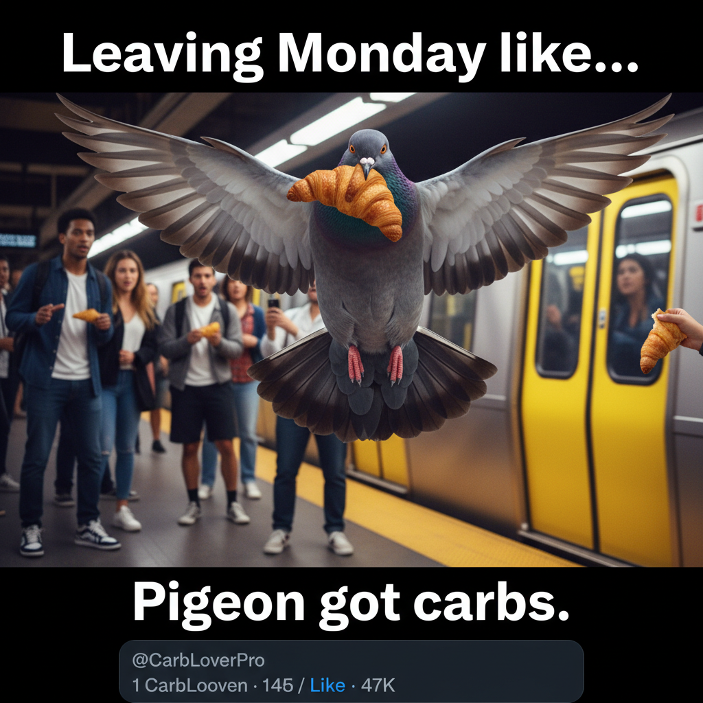 Just witnessed a pigeon steal a whole croissant on the subway. My hero.