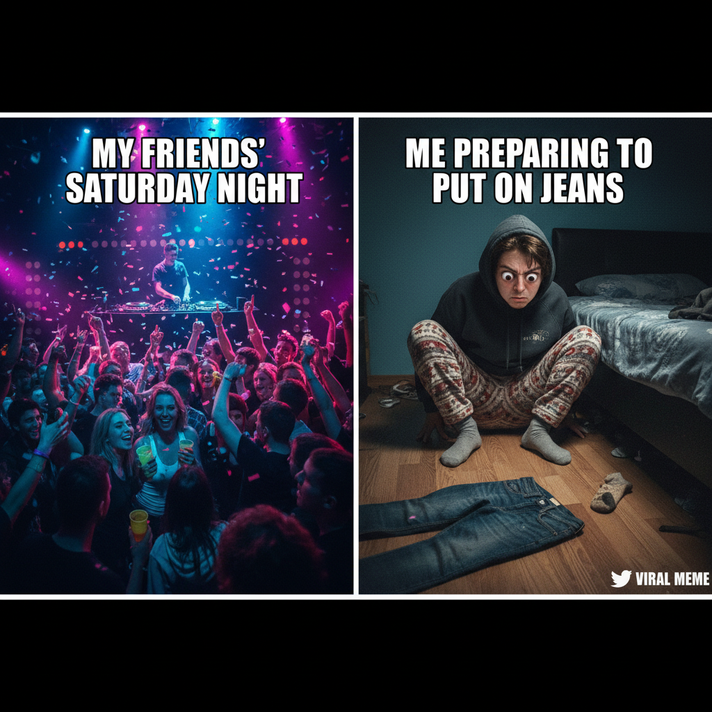 Friday night plans: clubbing. Friday night reality: debating if I should put on real pants for pizza.