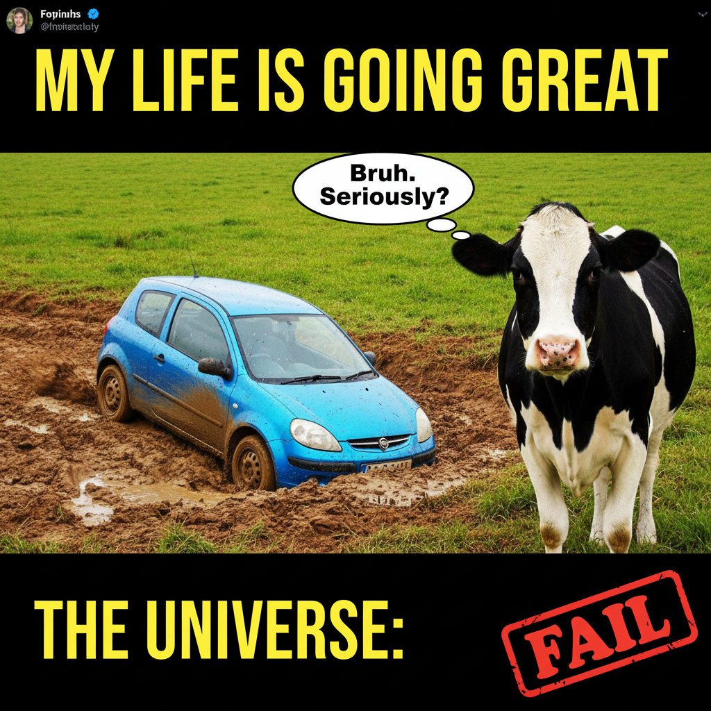 GPS said 'turn left.' I turned left. Now I'm in a field with a cow judging my life choices. 🐄