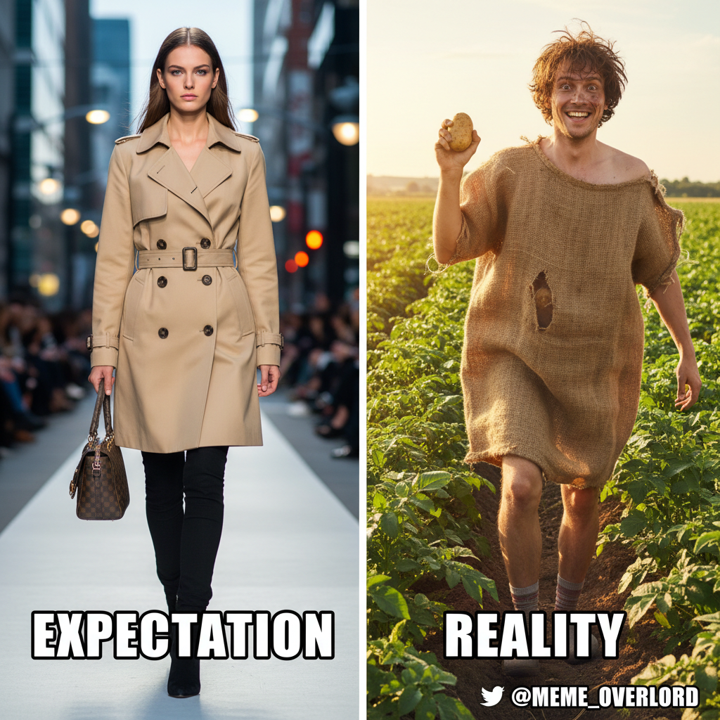 Ordered a 'stylish trench coat.' Got a potato sack with sleeves. 🥔🧥 #OnlineShoppingFail