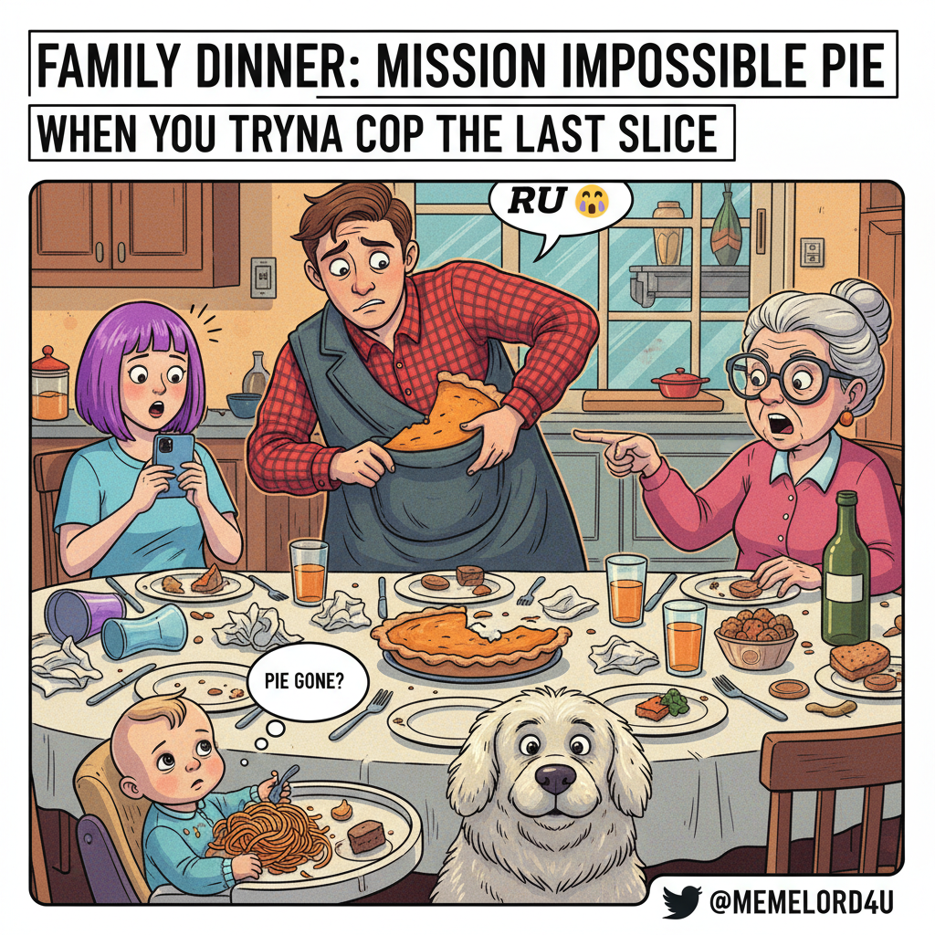 Holiday dinner: 2 hours of forced smiles, 1 hour of 'who ate the last slice of pie?' chaos.