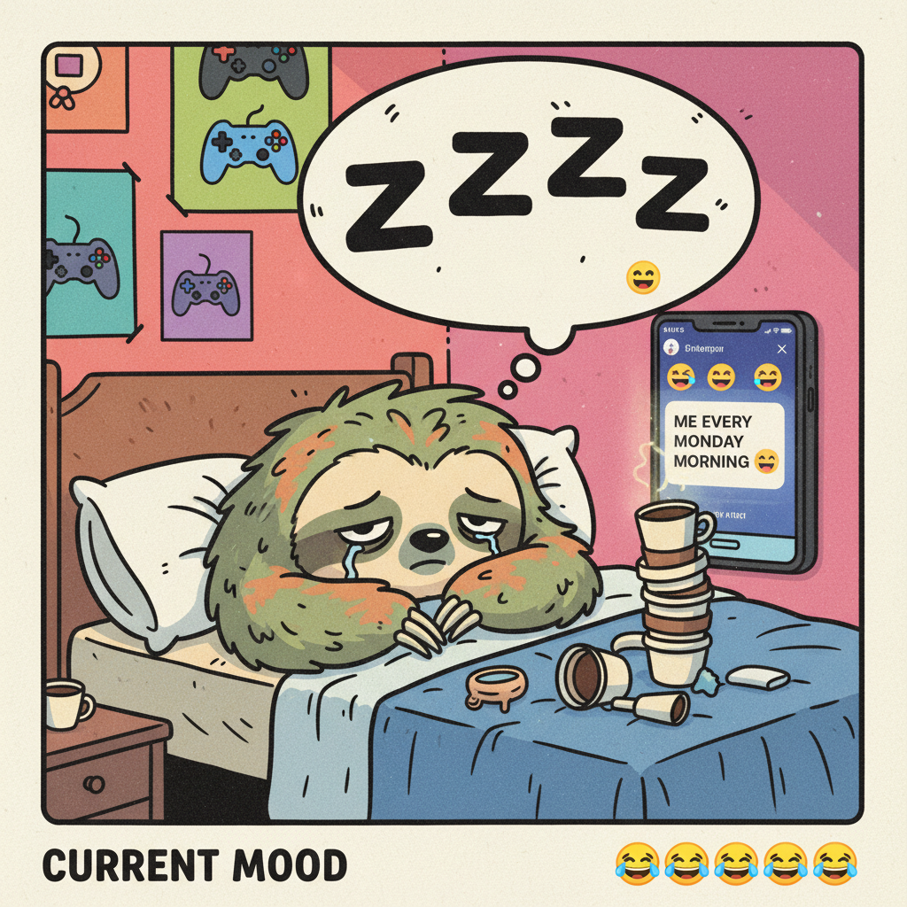 My Monday morning mood is currently sponsored by 'Why am I even awake right now?'