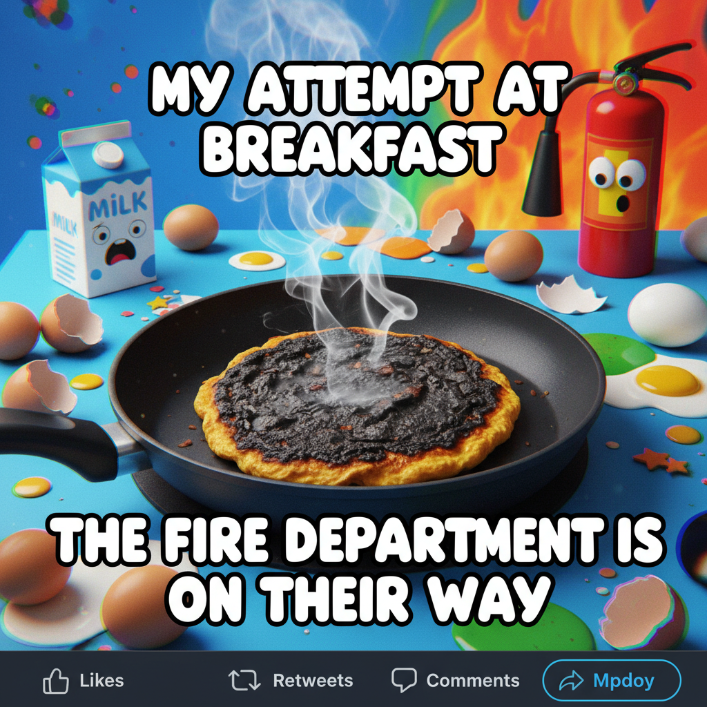 Tried to make a 'fluffy' omelet. Ended up with a charcoal frisbee. Send help.