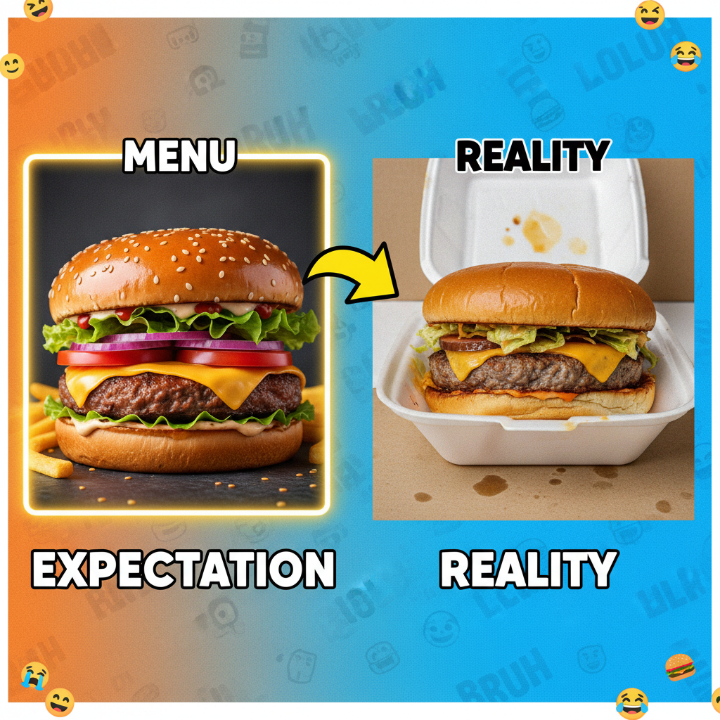 Ordered a gourmet burger. Got something that looks like it lost a fight with a truck. 🍔 #FoodFail