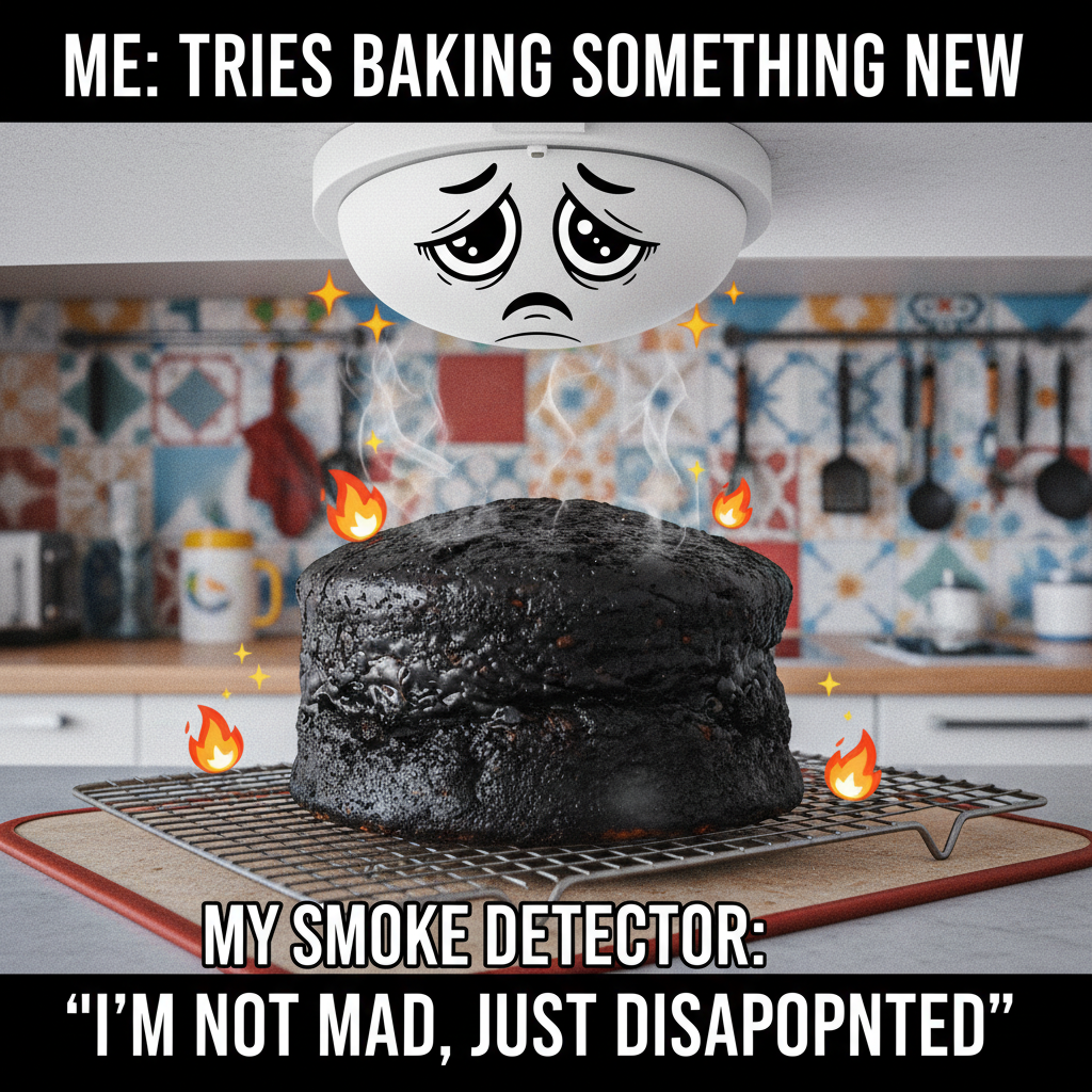 Tried to bake a cake, ended up with a charcoal briquette. My smoke alarm is judging me.