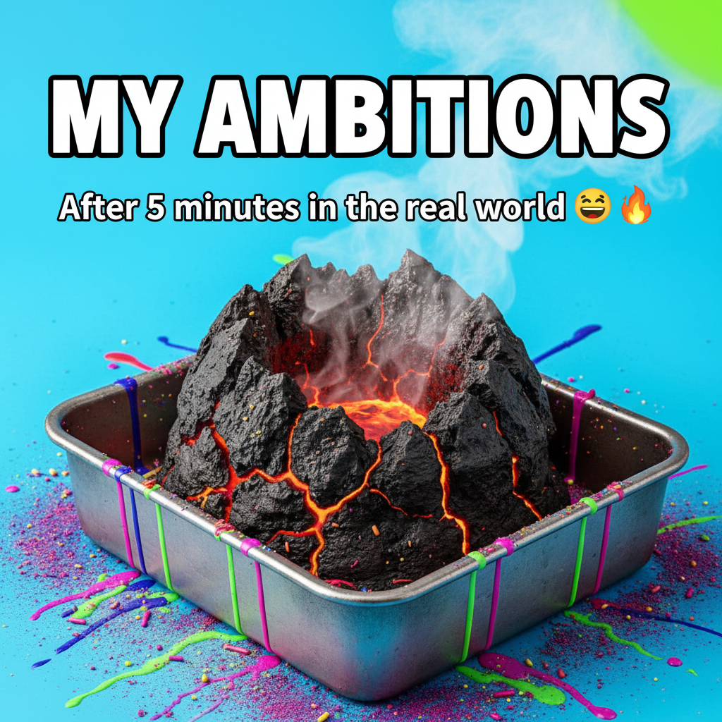 I tried to make a cake. It now resembles a volcanic eruption. Send help.