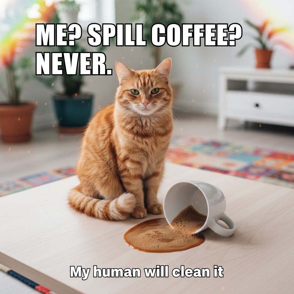 My cat just knocked my coffee over, then stared at me like *I* was the problem.