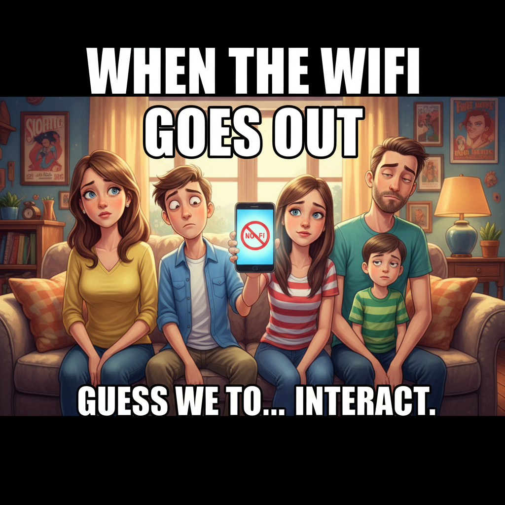 When the WiFi goes down and you remember what your family looks like.