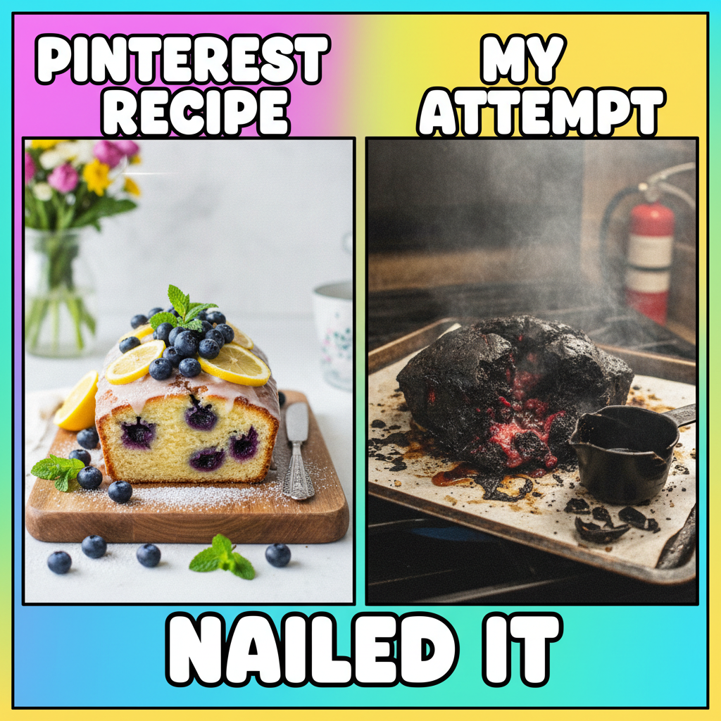 My attempt at baking vs. the Pinterest recipe. Send help (and a fire extinguisher).