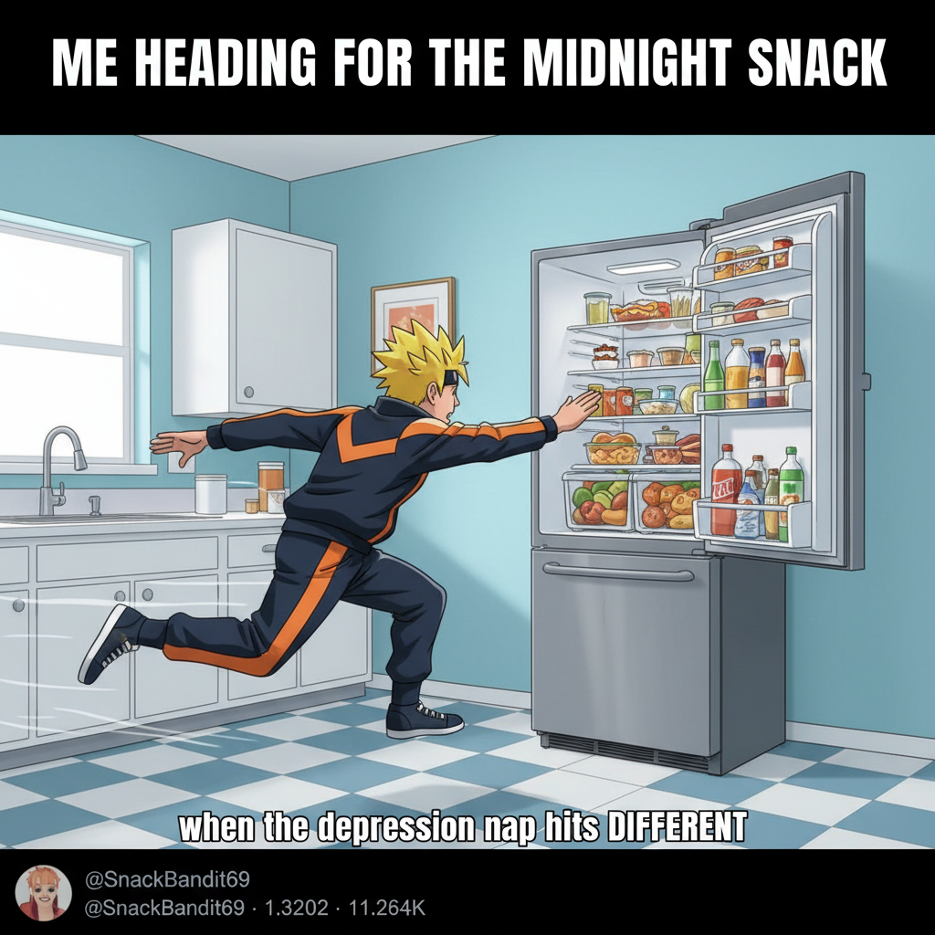 Me trying to adult after watching a shonen anime: *naruto runs to the fridge*