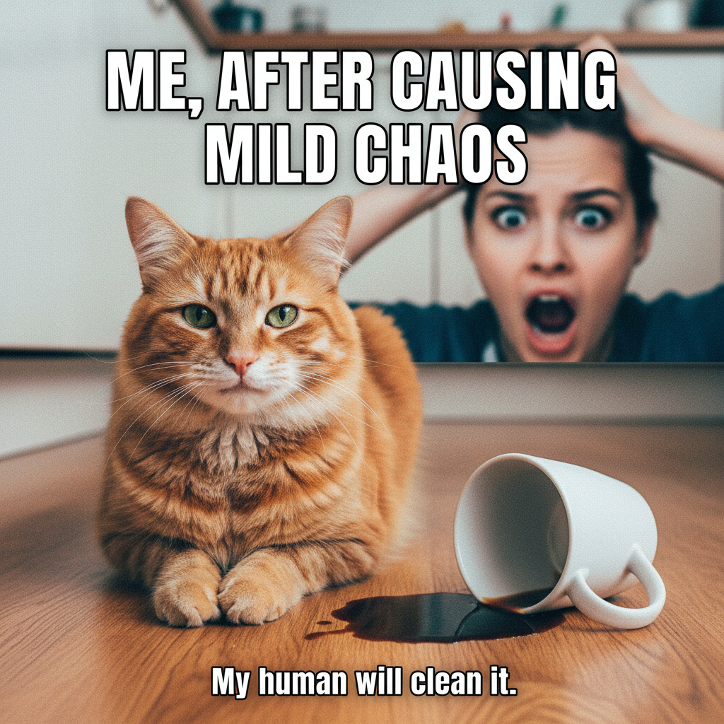 My cat just knocked my coffee off the table, stared me dead in the eye, and walked away. The audacity.