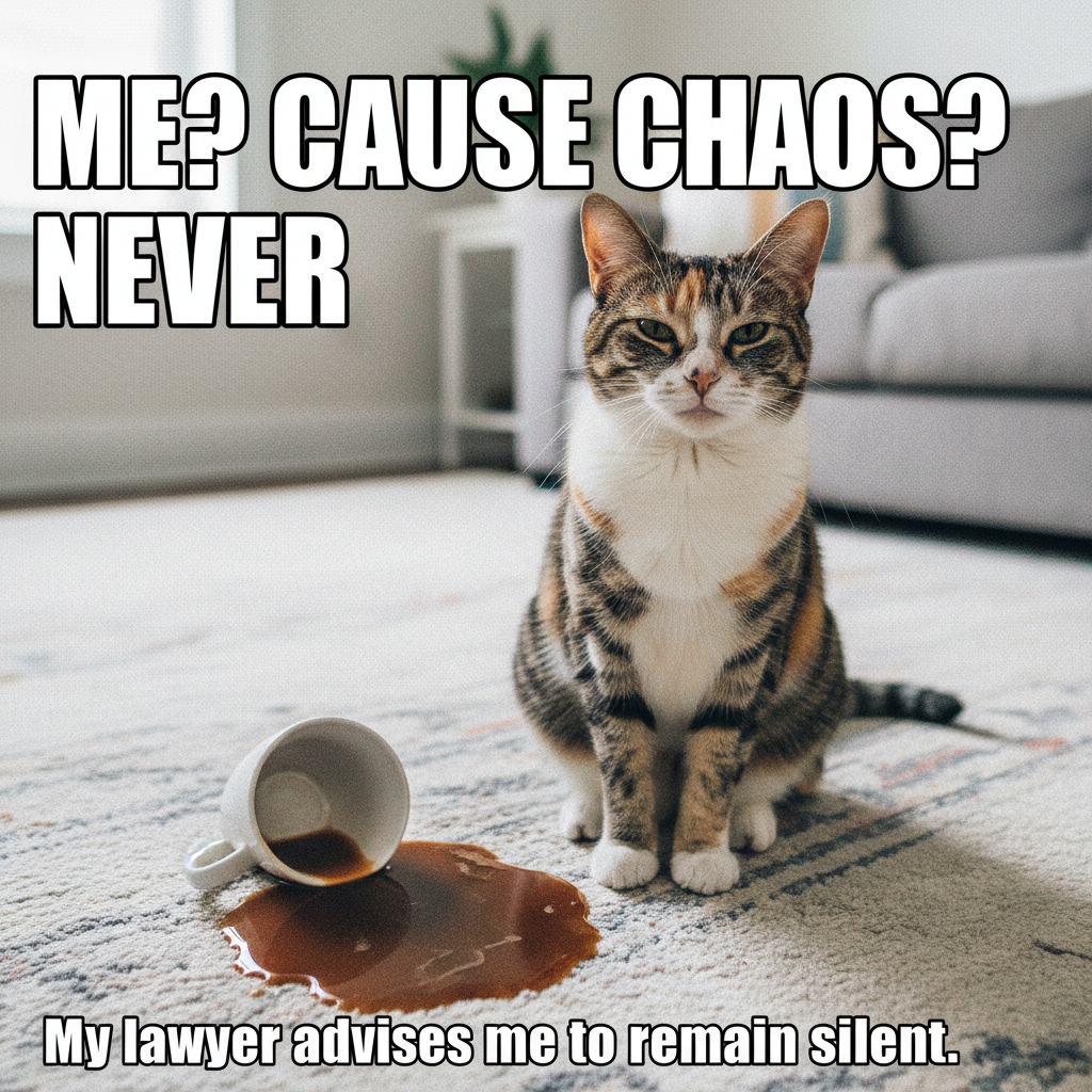 My cat just knocked over my coffee, then looked at me like *I* was the problem.