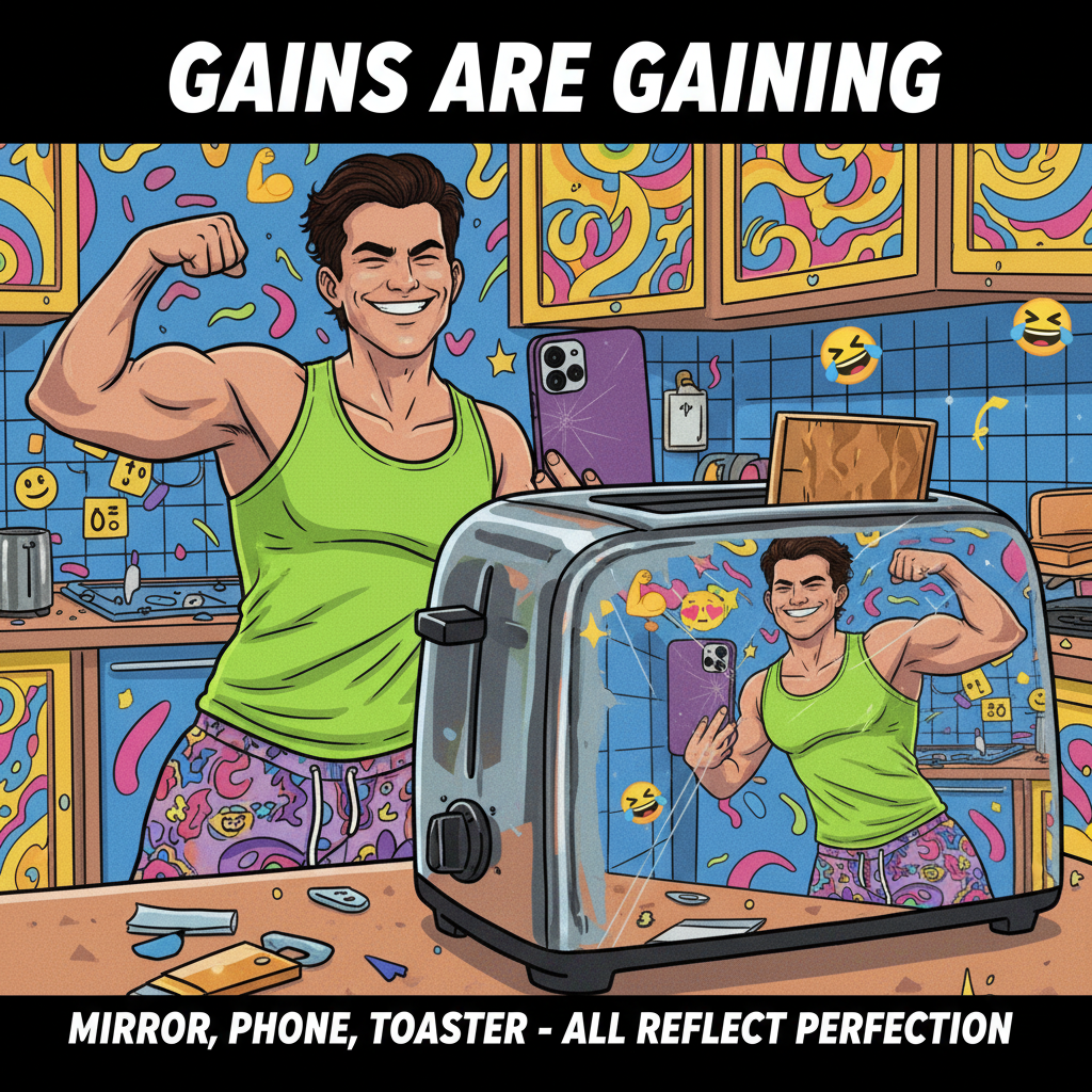 Went to the gym for 10 minutes, now I'm flexing in every reflective surface I see.