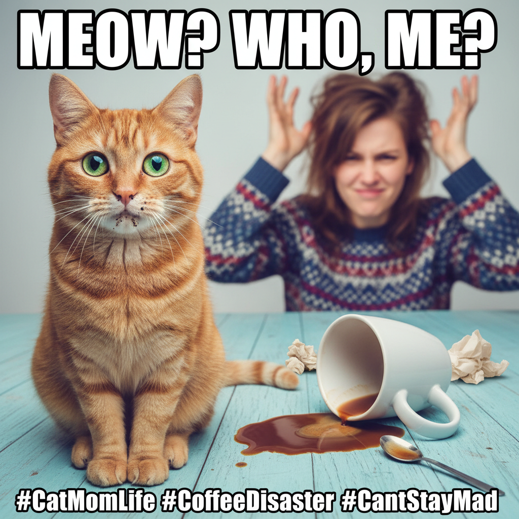 My cat just knocked over my coffee for attention. I'm drenched. Still love her. Send help. #PetLife