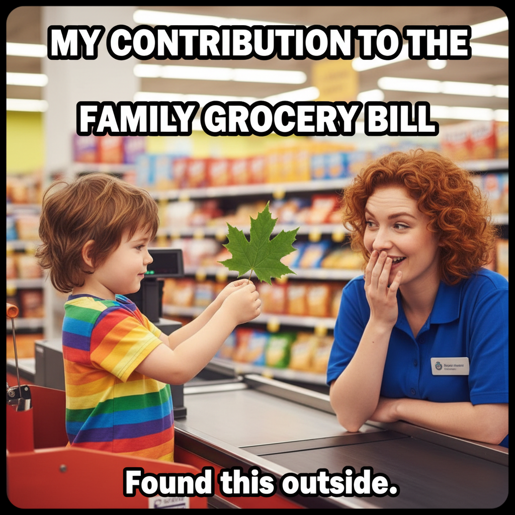 My toddler just tried to pay for groceries with a leaf. Send help.