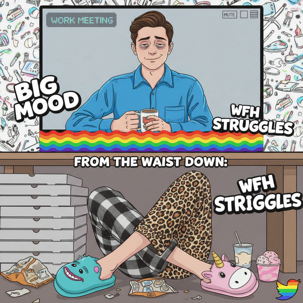 My WFH uniform is 50% pajamas, 50% existential dread.