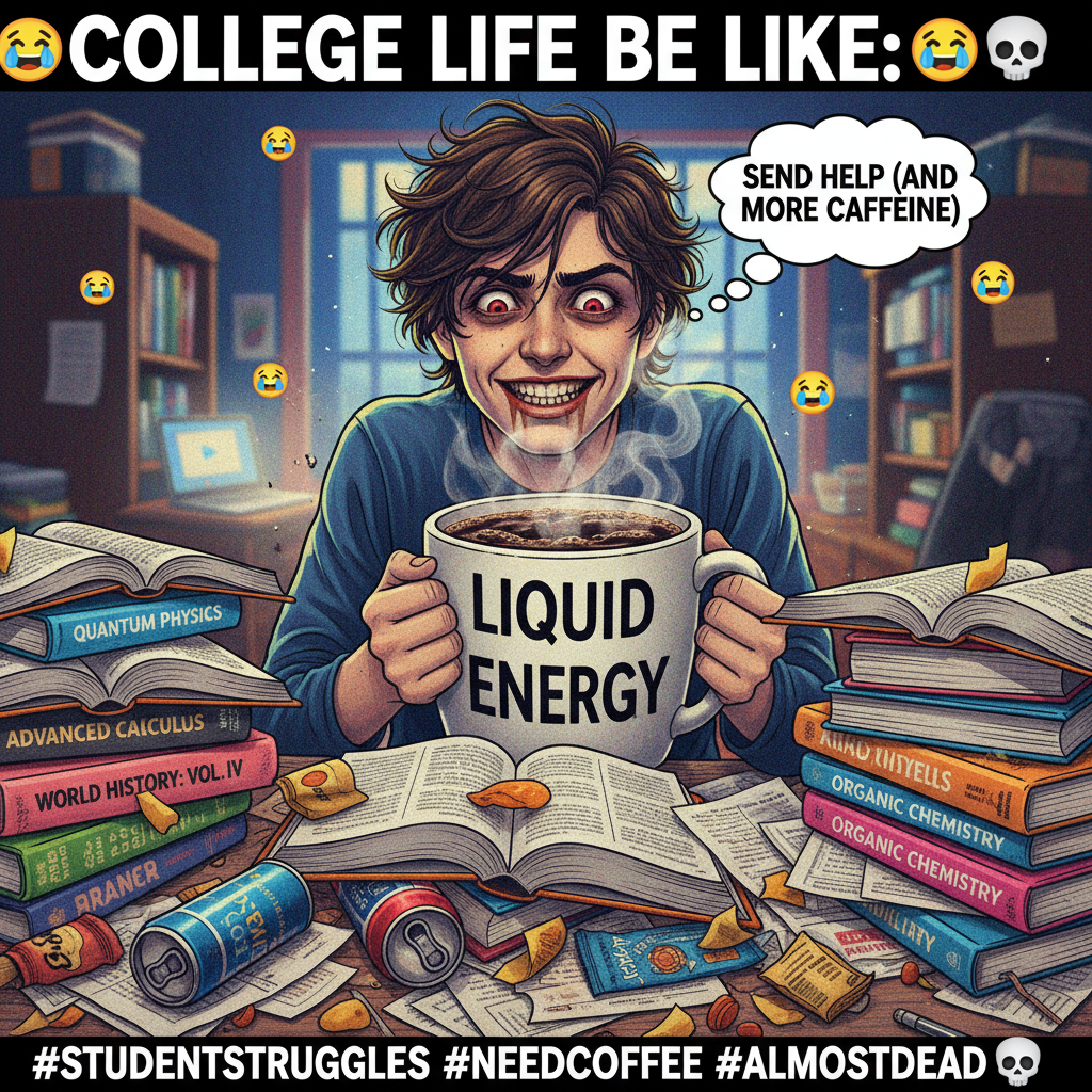My brain during exam season is 90% caffeine, 10% panic, 0% actual knowledge.