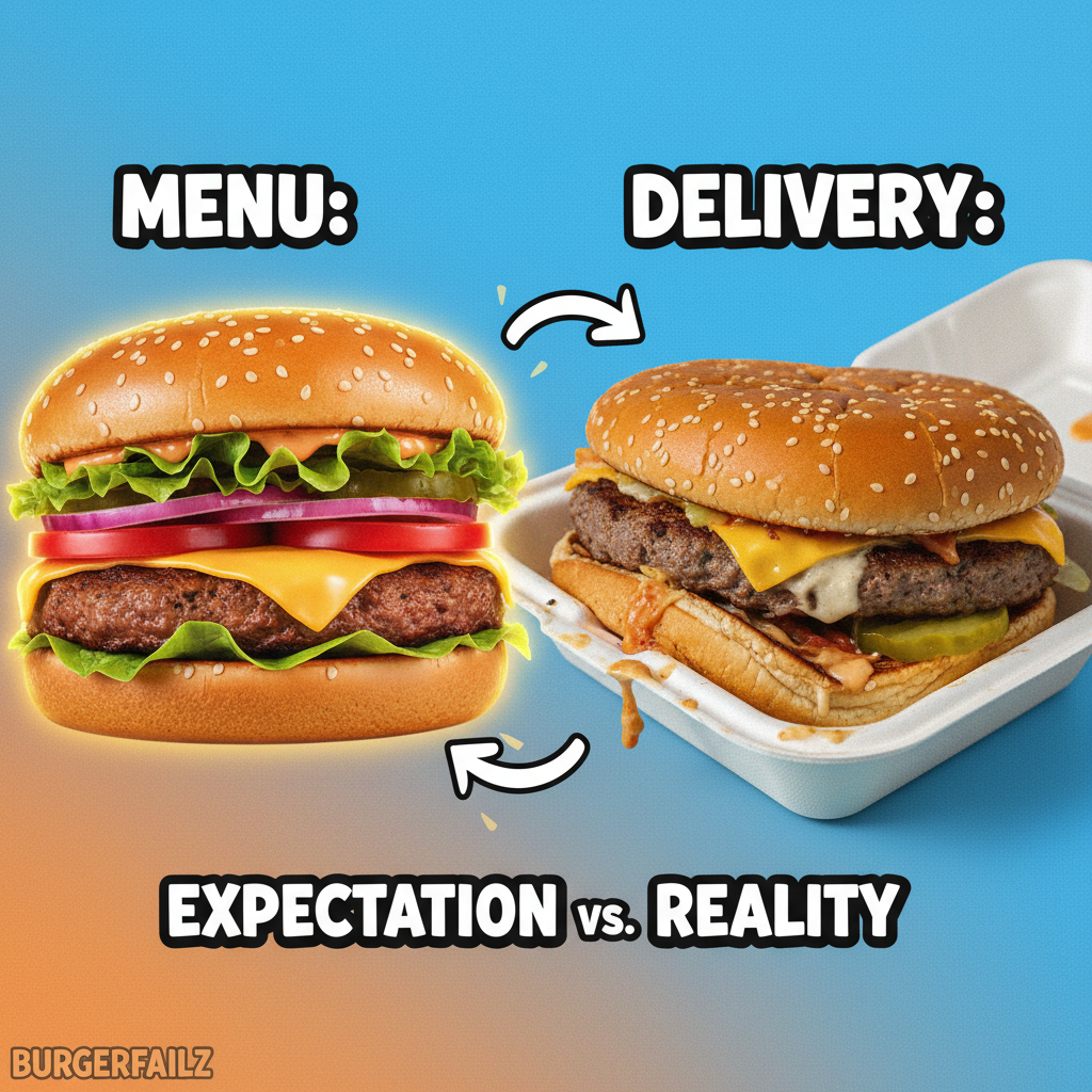 Ordered a majestic burger, got something that looks like it lost a fight. Food delivery roulette.