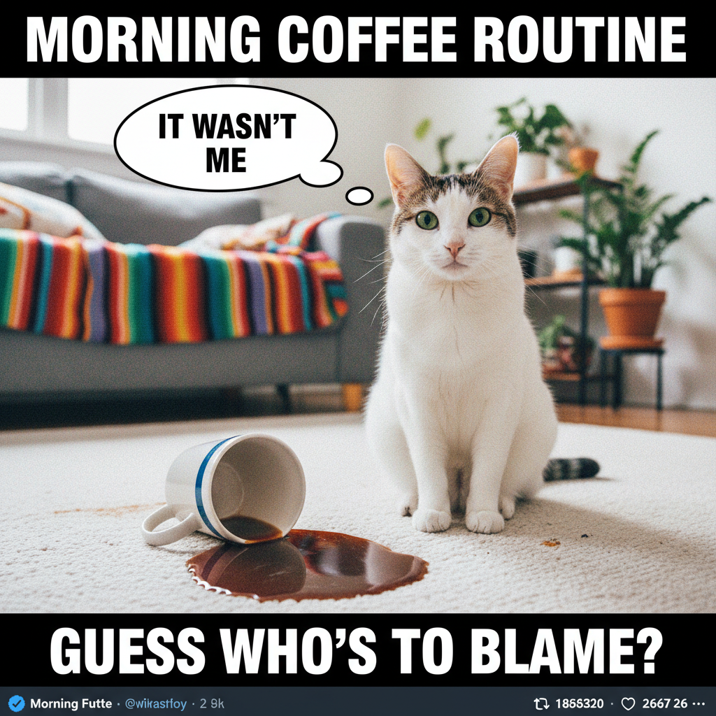 My cat just knocked my coffee over, then stared at me like *I* was the problem.