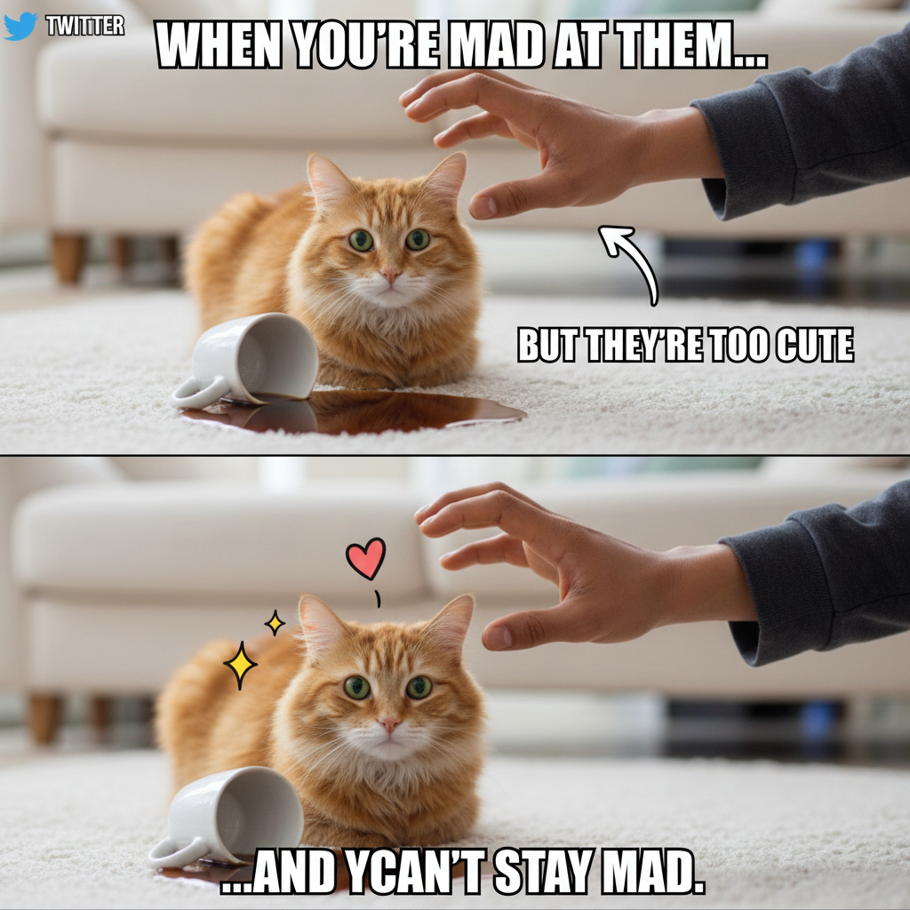 My cat just knocked over my coffee, then demanded belly rubs. The audacity. I still love him. 😩