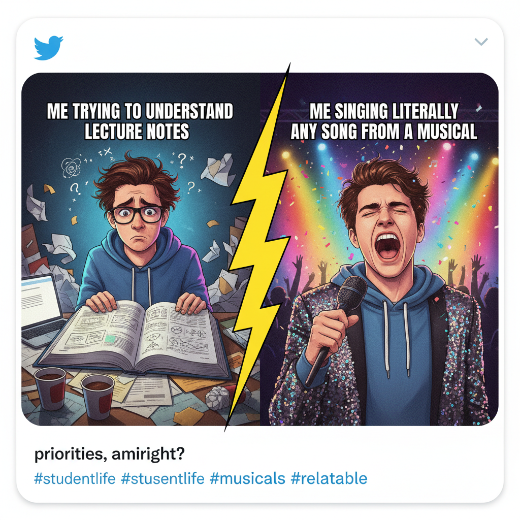 Me trying to remember anything for my exam vs. me remembering every lyric to a 2000s pop song.