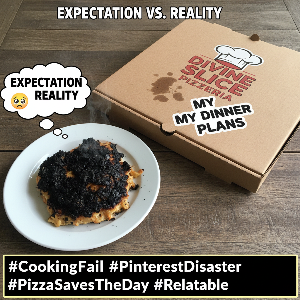 My 'gourmet' dinner ended up looking like a crime scene. Send help (and a pizza).