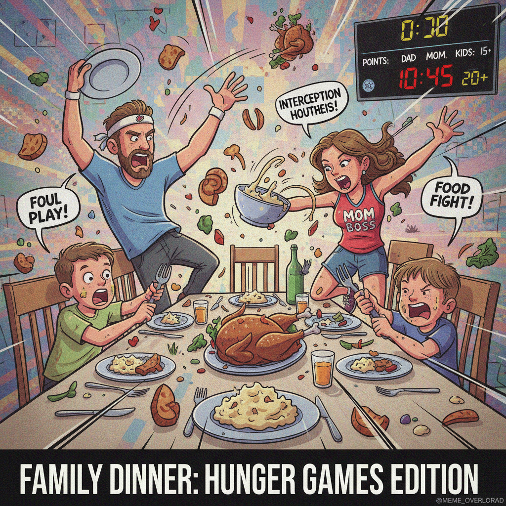 Holiday dinner: where 'pass the gravy' becomes an Olympic sport.