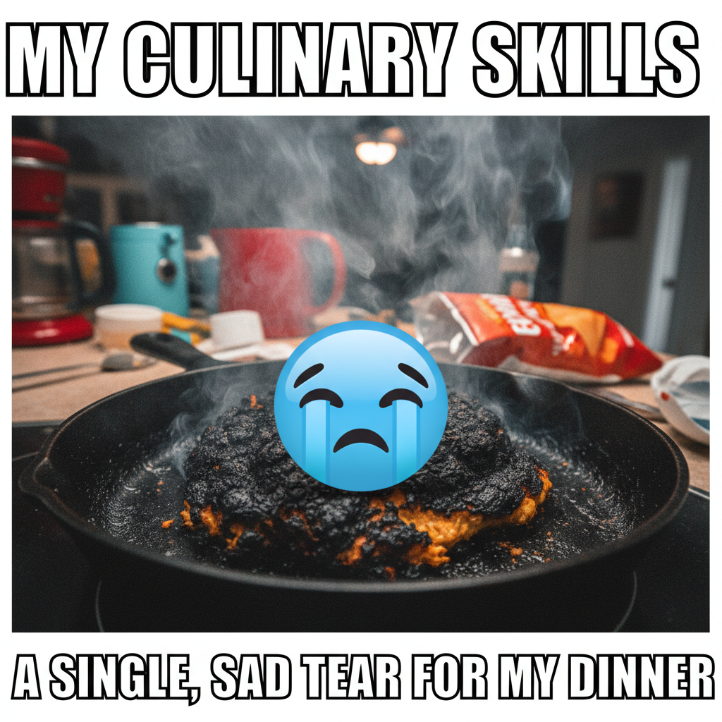 My 'gourmet' dinner turned into a charcoal briquette. Send pizza. #CookingFail