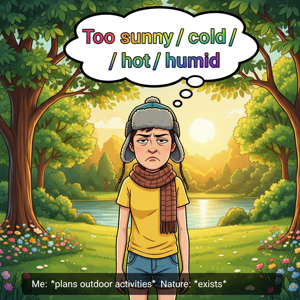 It's 70°F and sunny, but someone *somewhere* is complaining about the weather. It's me. I'm someone.