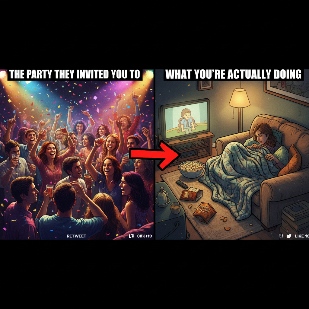 Friday night plans: wild party. Friday night reality: wild party... with my couch and snacks.