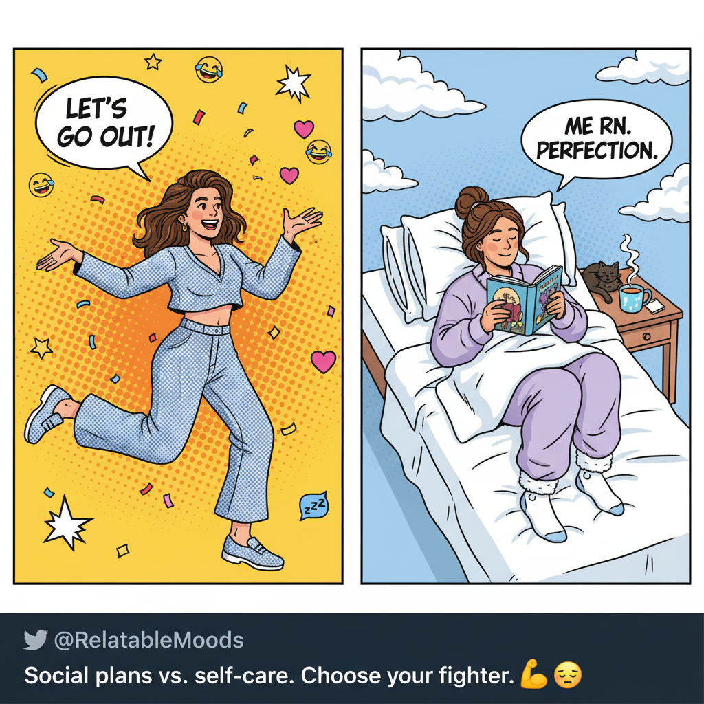 Extrovert: 'Let's go out!' Introvert: *already in bed by 8 PM* 'Can't, busy.'