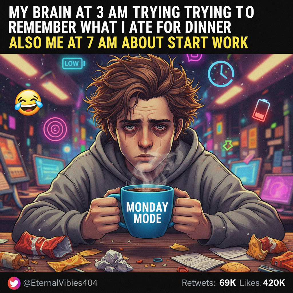My Monday morning mood is currently sponsored by 3 hours of sleep and pure chaos.