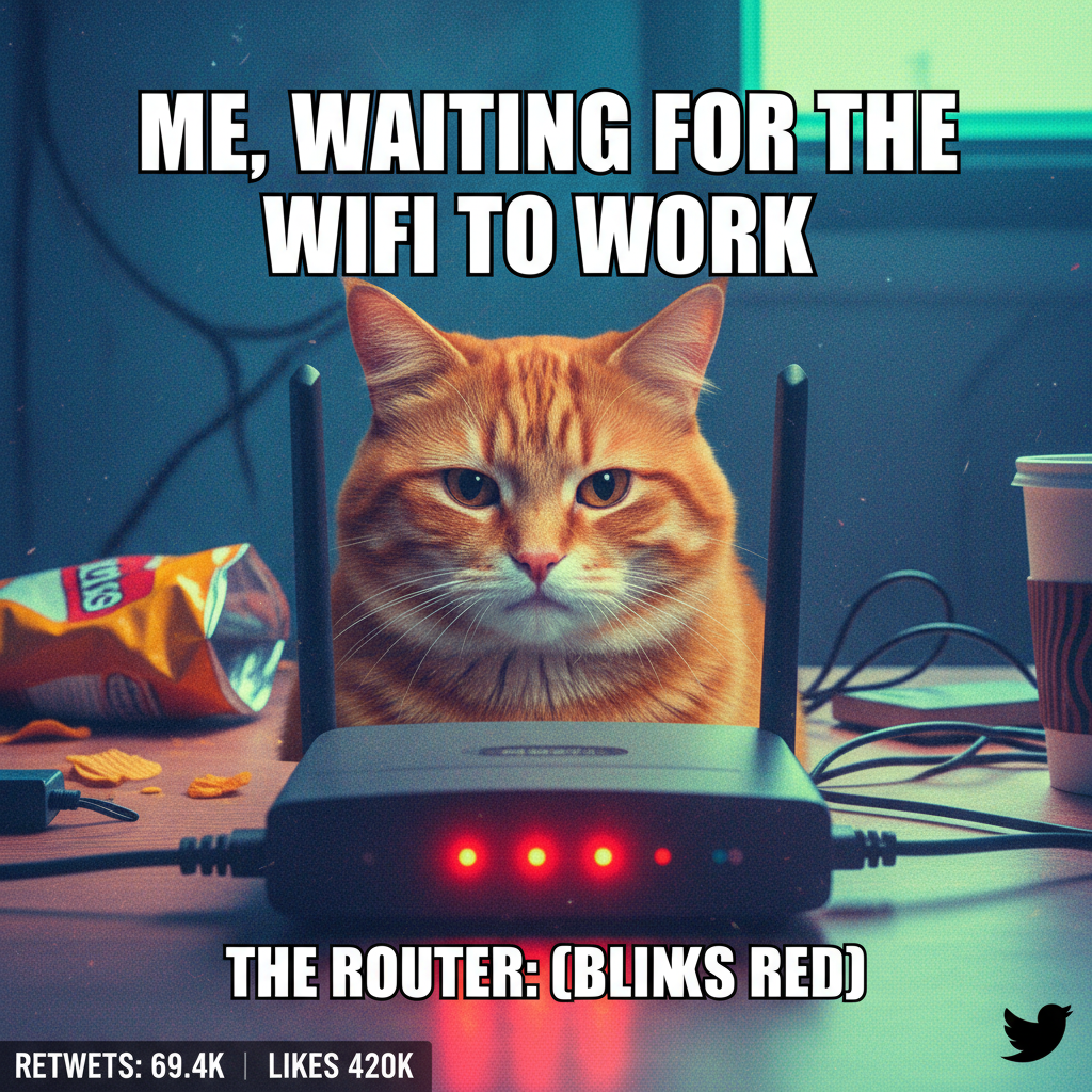 WiFi went down. My cat looked at me like I personally offended the internet gods. #TheDarkAges