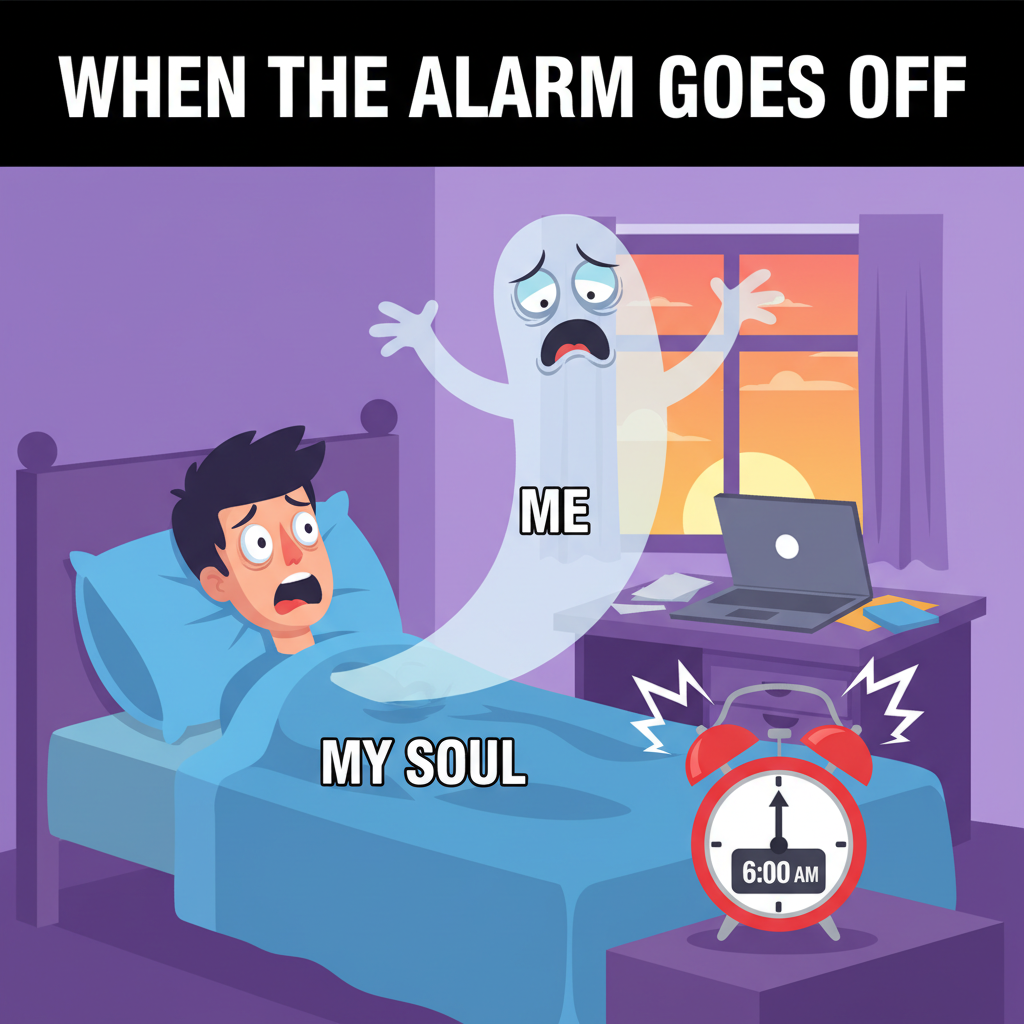 My soul leaving my body every Monday morning when the alarm goes off.