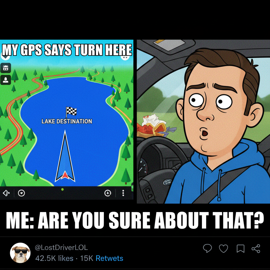 My GPS just told me to turn left into a lake. Send help, and maybe a boat.