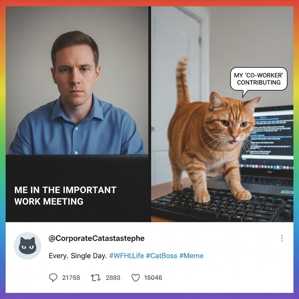 My coworkers think I'm 'focused' but I'm just trying to hide my cat walking across my keyboard.