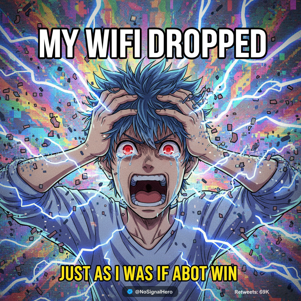 When the Wi-Fi cuts out in the middle of your show and you react like an anime character whose power level just dropped.