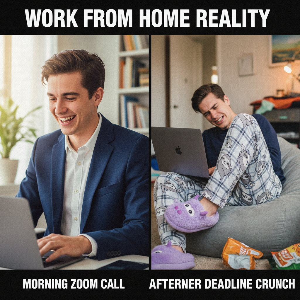 My WFH uniform is 50% comfy PJs, 50% 'I might have to turn my camera on for 2 minutes'.