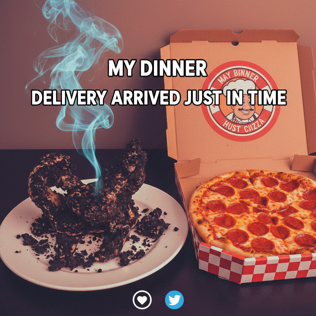 My 'gourmet' dinner turned into a charcoal briquette. Send help (and pizza). #CookingFail