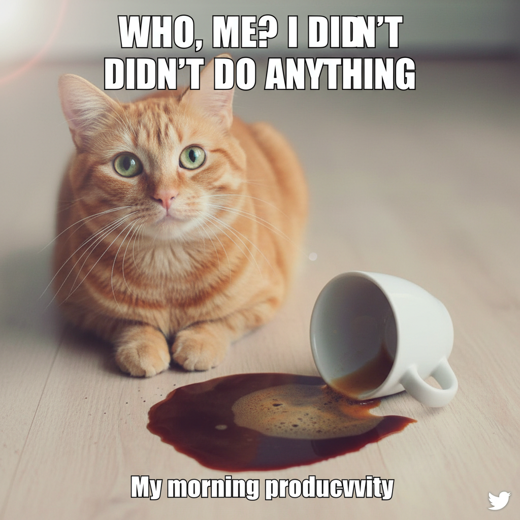 My cat just knocked my coffee off the table. Again. Still love him though. #PetOwnerLife
